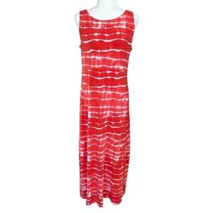 Jones New York Sport Women's Tie Dye Maxi Dress Red White Size Medium Sleeveless